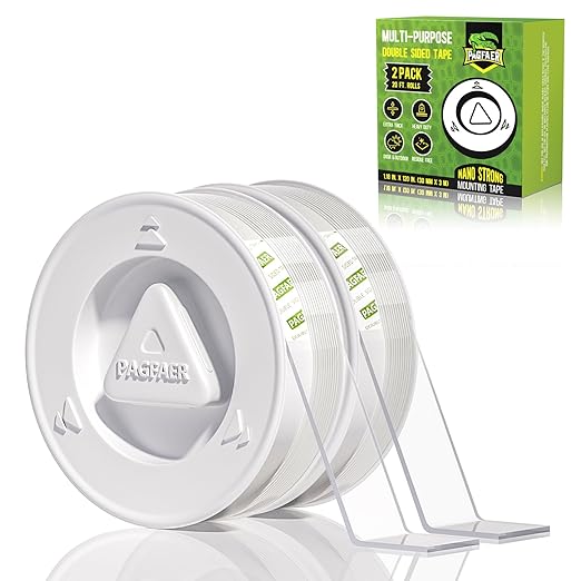 Double Sided Tape Heavy Duty, 2PCS Double Sided Mounting Nano Tape 10FT, Clear & Tough Two Sided Adhesive Tape, Removable Picture Hanging Strips for Wall, Poster, Carpet, Home Office Outdoor
