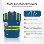 Security Vest for Security Guard, Safety Vest with Pockets, High Visibility Work Vest with Reflective Strips, Mesh Design, ANSI Compliant, Blue, L