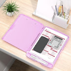 Rimilak Plastic Clipboard with Storage, 8.5 x 11 High Capacity Folio Nursing Case with Pen Holder, Size 14.2 x 9.6 x 1.2″ Folder Side-Opening for Classroom, Teacher, Smooth Writing, Pale Pink