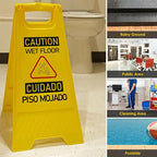 12-Pack Bilingual Caution Wet Floor Signs, A-Frame Double-Sided Warning Signs for Indoor & Outdoor Commercial Use, Foldable & Sturdy for Kitchen, Pool, Hotel and Workplace Safety
