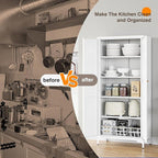 Yizosh Metal Storage Cabinet with 2 Doors and 4 Adjustable Shelves - 61" White Kitchen Pantry Storage 5-Tier Tall Steel Cabinets Locker for Kitchen, Living Room, Dining Room