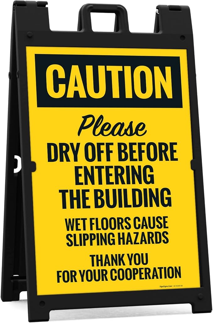 Caution Please Dry Off Wet Floor Sidewalk Sign Kit, 24x36 Inches, With A Frame Stand, Made in USA