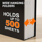 Extra Capacity Plastic Hanging File Folder Letter Size,12 Pack Reinforced Hang Folders with Heavy Duty 2 Inch Expansion,Durable Hanging Organizer Designed for Bulky Files(Black)