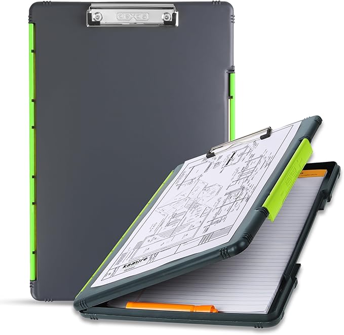 Dexas Legal Size XL Slimcase 2 Storage Clipboard, Gray with Green Clip, 15.5" x 10.5" (Pack of 6)