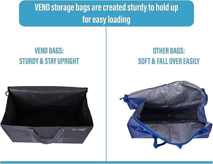 VENO 2 Pack Moving Bags and Large Christmas Storage Bins with lids. Alternative to Moving Boxes, Packing Supplies for College. Extra Large Heavy Duty Totes for Packaging (Dark Gray, 2 Pack)