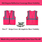 Pink Safety Vests 20 Pack - Reflective High Visibility Construction ANSI Class 2 Work Vests for Men,Woman with Zipper,Hi Vis Mesh and Neon Silver