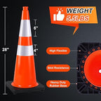 28" Orange PVC Construction Cones - 8 Pack with Reflective Collars & Black Base, for Roadwork, Parking, and Crowd Control Safety