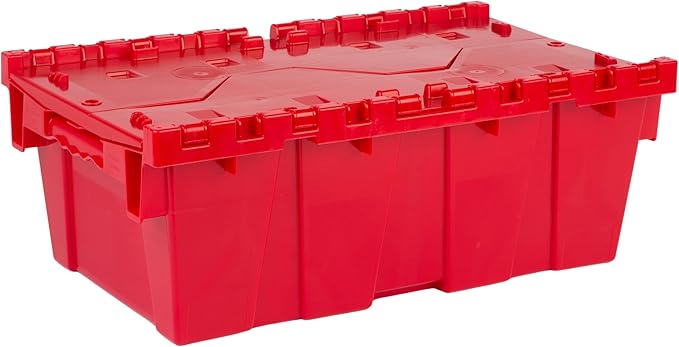 Hudson Exchange 19.6 x 11.6 x 7.3” (3.7 Gallon, 5 Pack) Storage Tote Distribution Container with Hinged Attached Lid, Red