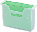 IRIS USA Small Portable Desktop File Box with Open Top, Side Handles, Hanging File Folders, Tabs & Inserts, Letter Size, For Magazines Newspapers Mail Books Notebooks Binder Homework, Clear