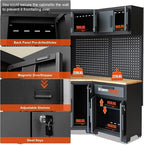 Garage Storage Cabinet System 8-Pcs Garage Cabinets and Storage System Corner Workshop Set with Corner Cabinet, Cabinet Drawers, Workbench, Pegboard for Tool Organization, Black and Grey