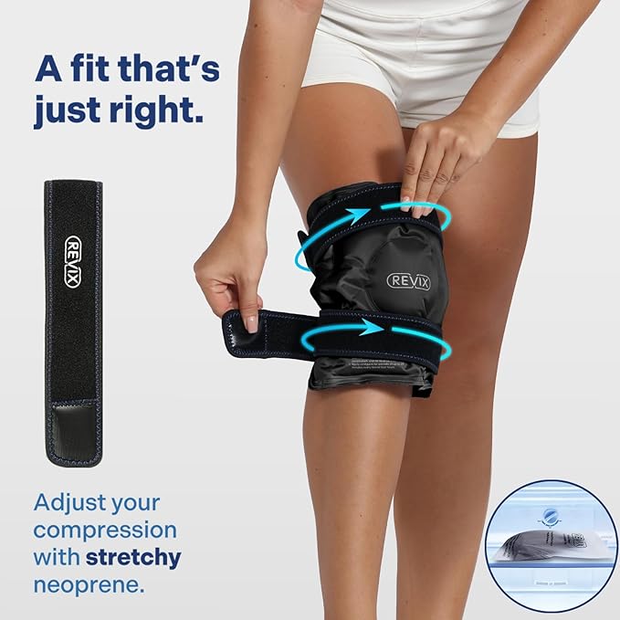 REVIX Ice Wrap for Knee Discomfort, Reusable Knee Ice Pack Wrap with Cold Compress Therapy for Muscle Ache, Promotes Post-Workout Recovery, Soft Plush Lining, Black