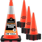 Xpose Safety 28 Inch Orange Traffic Cones with 6" Collar - 12 Pack Multipurpose PVC Plastic Safety Cone for Parking, Soccer, Caution, Kids and Construction - DOT Approved