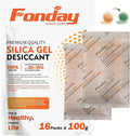 16Packs x 100Gram Fonday Rechargeable Silica Gel Desiccant Packets Food Grade Fast Reactivate Desiccant Bags Moisture Indicating Orange to Green for Food Storage, Electronics, 3D Filament & Safes