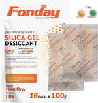 16Packs x 100Gram Fonday Rechargeable Silica Gel Desiccant Packets Food Grade Fast Reactivate Desiccant Bags Moisture Indicating Orange to Green for Food Storage, Electronics, 3D Filament & Safes
