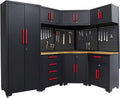 16PCS Corner Garage Storage Cabinet System - Heavy Duty Workshop Set w/Corner Cabinet Includes Workbench, Pegboard & Lockable Drawers | Metal Tool Organization System for Garage/Workshop