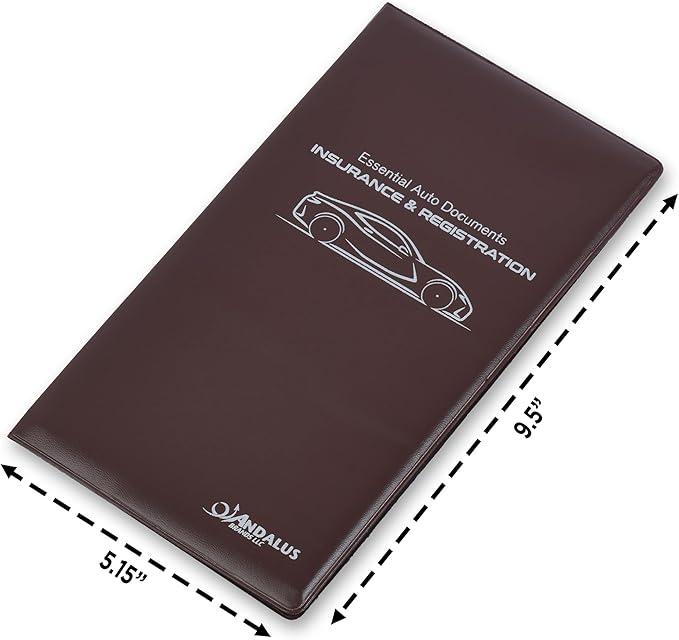 Andalus Auto Registration & Insurance Card Holder Pack of 2, Waterproof Essential Car Registration Holder with Hook & Loop Closure, Perfect for Every Vehicles Glove Boxes (Brown - 9.5" x 5.15")