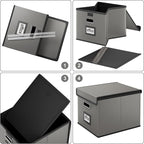 Huolewa File Organizer Boxes with Lids, Collapsible Faux Leather Hanging File Folder Box Organizer with Plastic Slide, Decorative Home/Office Filing System Boxes for File and Folders Storage