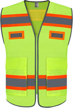 TCCFCCT Mesh Safety Vest for Men Women with Pockets High Visibility Reflective Vest for Safety, Work Vest with Fluorescent Orange Extend Edge, Meets ANSI/ISEA Standards, Yellow, M