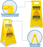 Caution Wet Floor Sign, （L:17.12in W:8.38in H:0.94in）2-Sided Foldable Safety Sign for Commercial Use, A Frame Caution Sign Bilingual Warning Signs, Yellow (yellow 2pack)
