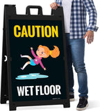 Caution Wet Floor with Graphic Sidewalk Sign Kit, 24x36 Inches, with A Frame Stand, Made in USA