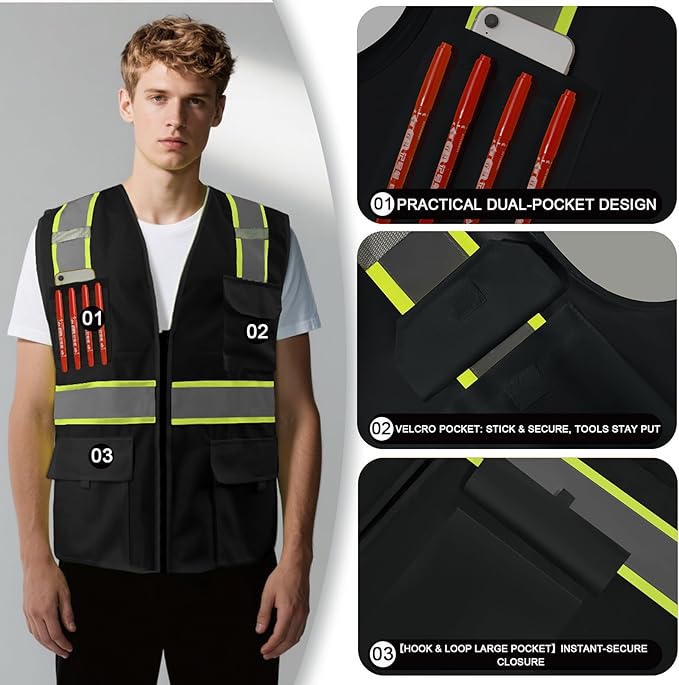 BeautyWill 10/20 Pack Custom Logo Safety Vest,Bulk High Visibility Class 2 Reflective Work Vests