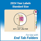 2024 Year Stickers, Doctor Stuff 2024 Chart Stickers, Holographic Fuchsia Colored, USA Made Year Labels for End Tab File Folders, 500 Labels per Roll, 1 Roll, 3/4" x 1-1/2"