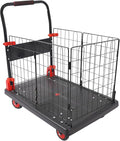 Heavy Duty Foldable Hand Truck, 660 LBS Capacity Heavy Duty Folding Cart, Removable Mesh Cage & Platform Cart, for Commercial Warehouse, Office, Yard