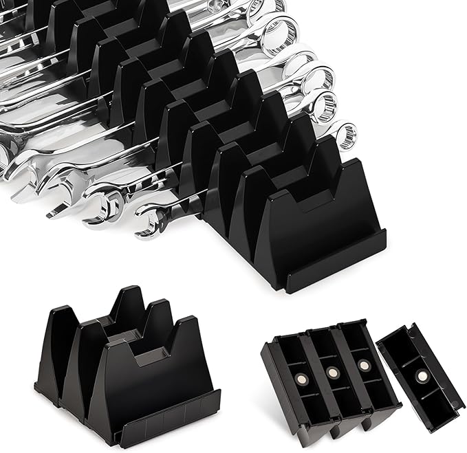 48PCS Magnetic Modular Wrench Organizer Wrench Holder - Wrenchs Tool Organizers for Tool Drawer Storage, Wrenchs Rack with Metric SAE Labels, Tool Storage Set Holder Festival for Mechanics