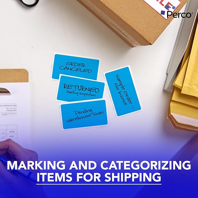 Perco Light Blue 3x5 Inch Perforated Sticker Labels — 150 Stickers/Roll — with Permanent Adhesive for Inventory Management, Color Coding, Moving Boxes, Retail, Organizing, Crafting & More—Made in USA