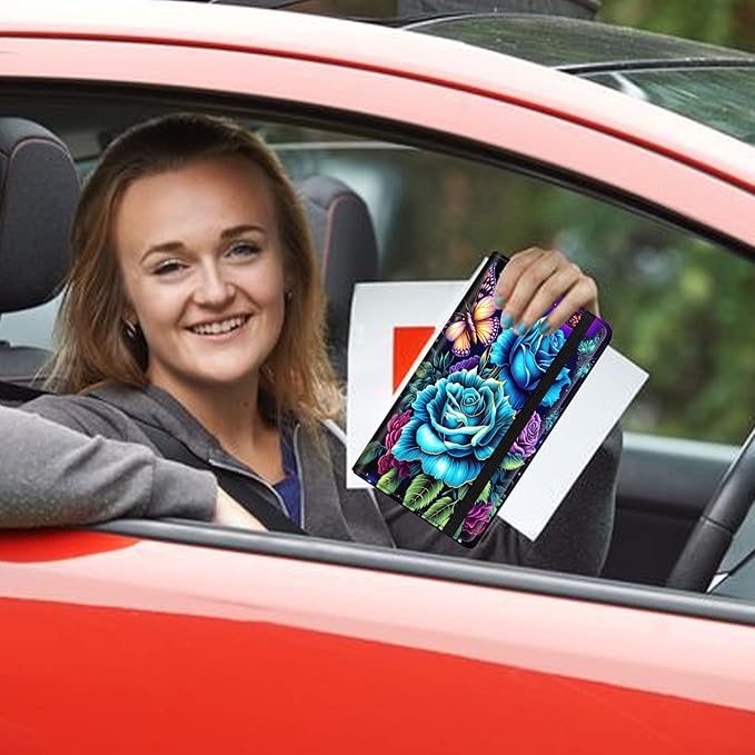 Car Registration and Insurance Holder, Leather Car Glove Box Organizer, Cool Car Accessories for ID, Driver's License Cards & Essential Document,business cards,Men&WomenRose Flowers Butterfly