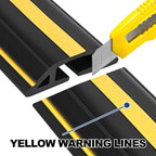 6.5Ft Cord Covers for Wires on Floor, 3-Channel Heavy Duty Floor Cord Cover with Anti-Slip Base & Yellow Warning Strips, Extension Cord Covers for Floor, Ideal for Home, Office, Outdoor Use