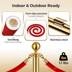 16pcs Sturdy Gold Stanchion Posts and 16pcs High Quality Red Carpet Velvet Ropes, Water/Sand/Concrete Fillable Leakproof Base, Crowd Control Barriers for Birthday, Prom, Business, Wedding
