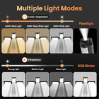 CAVN Rechargeable Camping Lights with Stand 6.5 ft Max Height, Portable Cordless LED Work Light 2200 Lumens 6500/4500/3500K Dimmable Camping Essentials Gear with Detachable Tripod, Black