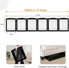 LZRS 6-Panel Extra Wide Wooden Freestanding Dog Gate: Foldable Solid Wood and Steel Wire Chew Resistant Safety Barrier for Doorways, Stairs, and Open Long Spaces Indoor Use, Black