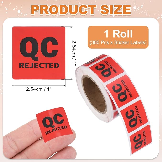 PATIKIL 360 Pcs 1 Roll QC Rejected Labels, 1 Inch Square Inventory Control Adhesive Round Labels Food Service Quality Control Stickers for Warehouse Management Inspection, Red