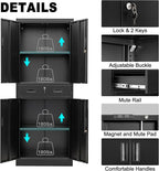 Metal Storage Cabinet, 71" H x 28" W x 16" D Locking Storage Cabinet with Adjustable Shelves and One Drawer, Steel Cabinet for Office, Garage, Home, School, Utility (Black)