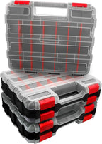 Double Side Tool Box Organizer, Hardware Storage Box, Portable Small Parts Organizer with Removable Plastic Dividers for Screws, Nuts, Nails, Bolts (Red)