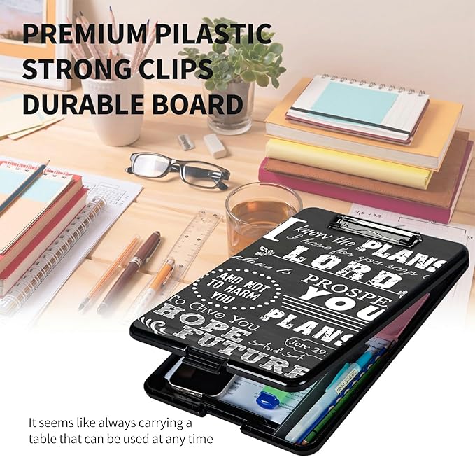 A4 Clipboards,Heavy Duty Waterproof Nursing Plastic Folder Clipboard with Storage Clip Boards,File Folder Storage Box Clipboard Case for Teacher,Doctor,Offices,Jeremiah 29-11 Bible Verse