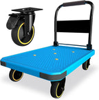 WUD Foldable Hand-Push Platform Truck with Brake, 360-Degree Swivel Wheels, 35.4”L x 23.6”W, 880 lb Load Capacity, Suitable for Luggage, Travel, Moving, Shopping, Office, Home Garden, Blue