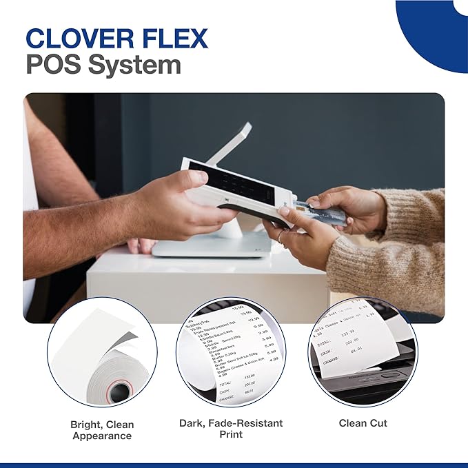 Clover Flex Paper Rolls - 100 Rolls - 2 1/4'’ x 50’- 48 GSM - Clover Flex Receipt Paper Compatible for C401, C403, C405 and C406 POS Machines - BPA Free Material