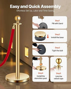 VEVOR Stanchions and Velvet Ropes 4Pcs, Hollow Base with Stainless Steel Post, 2 Red Velvet Ropes and Posts, Crowd Control Barriers Gold Stanchions, Red Carpet Runner Poles for Party Supplies