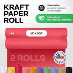 12" x 1200" (100 ft) Christmas Red Kraft Paper Roll, Pack of 2 - USA-Made Quality Craft Paper for Gift Wrapping, Kids' Arts & Crafts, School Projects - Natural Material 50lb Thickness by IDL Packaging