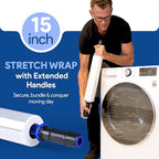 International Plastics Co. 70 Gauge 15" Plastic Stretch Film/Wrap with Extended Handles 1000ft Clear Moving Industrial Packing Heavy Duty Shrink Cling Durable Furniture (Extended Handles, 2 Pack)