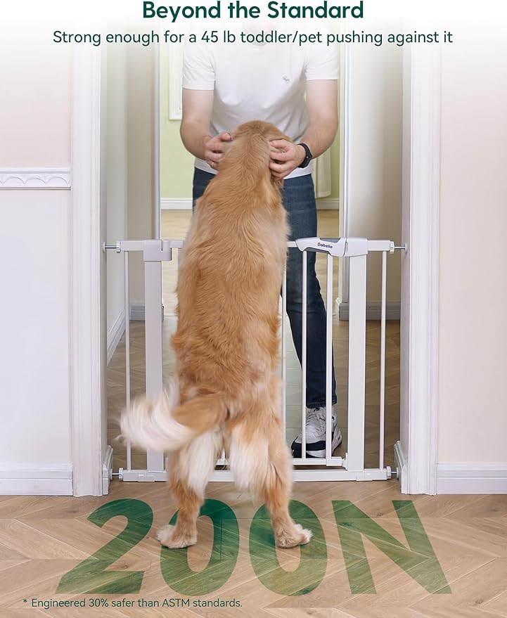 Babelio Baby Gate for Doorways and Stairs, Auto Close Dog Gate, Easy Install Pressure Mounted, fits for Narrow and Wide Doorway, Safety Gate Door for Child and Pet (White, 36" Tall 29"-43" Wide)