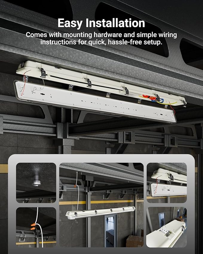 Sunco LED Ready Fixture for Garage Ceiling, 4ft Shop Lights Holds 2 LED Tube Lights, Non-Dimmable, Surface Mount, Works with Type B and Hybrid Tubes, 120-277V, Wet Rated ETL