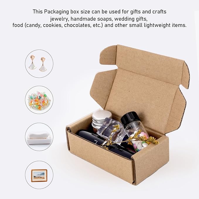 Ellbest 50 Pack Kraft Paper Boxes, Foldable Rectangular Paper Box Packing Box for shipping, Storaging Small items, Brown, 3.62 x 1.98 x 1.02 inches