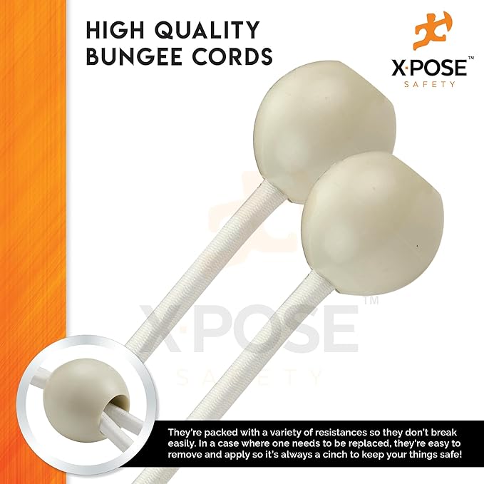 Xpose Safety Bungee Ball Cords 6" 25 Pack Heavy Duty White Stretch Rope with Ball Ties for Canopies, Tarps, Walls, Cable Organization