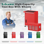 Greenvelly Tool Chest, 5-Drawer Rolling Tool Chest with Hooks and Lockable Wheels,Metal Storage Detachable Top Tool Box with Lockable Wheels for Garage,Workshop,Art Studio(Red)