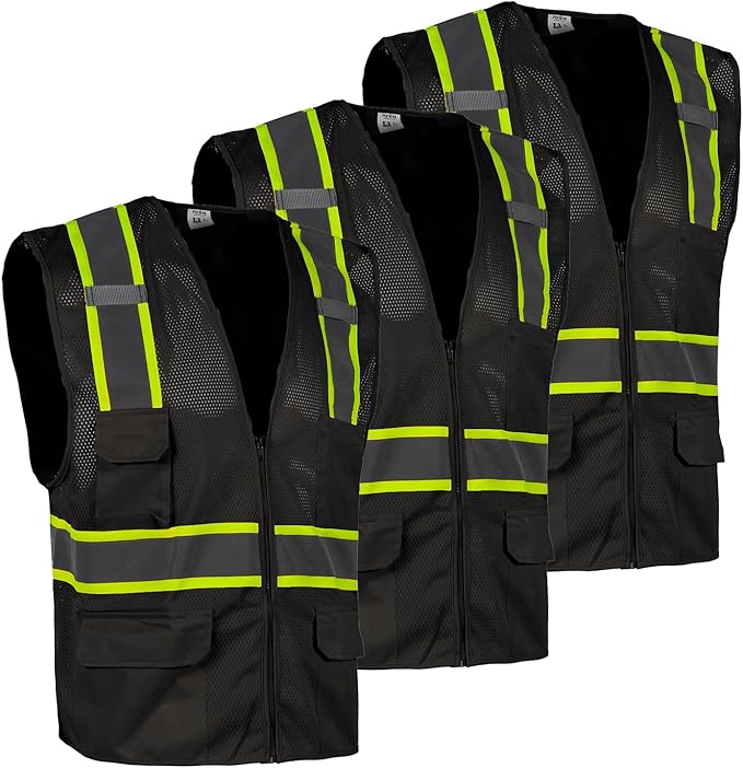 FONIRRA 3 Pack Hi Vis Safety Vest for Men with 8 Pockets,Hi Vis Reflective Mesh Vest for Men for Construction
