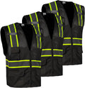 FONIRRA 3 Pack Hi Vis Safety Vest for Men with 8 Pockets,Hi Vis Reflective Mesh Vest for Men for Construction